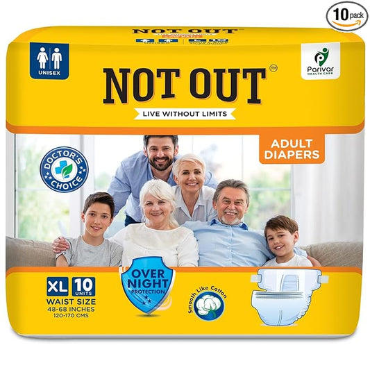 Adult Diaper Tape Style,XtraLarge, Waist 76-101cm, 12 Hrs Absorption, Unisex, Odour Control, 10 Count (Pack of 1)